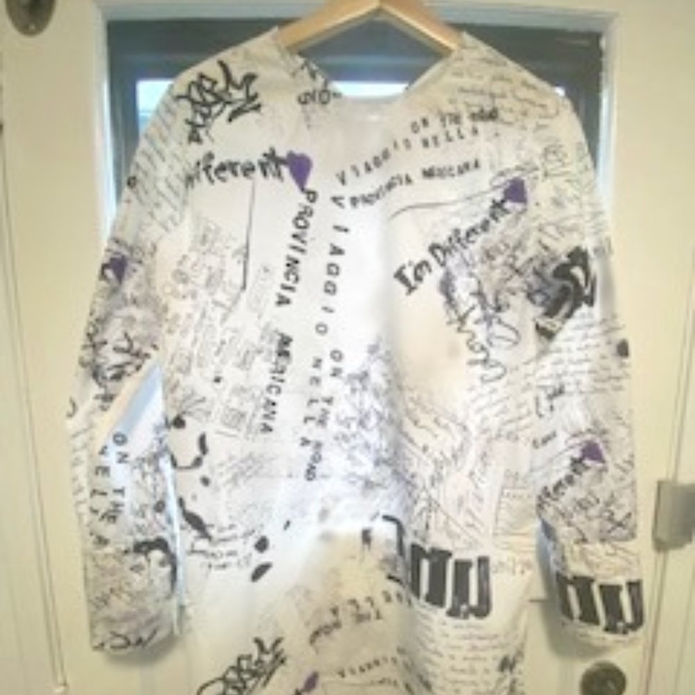 Jijil White Graphic Print Tunic with Black and Purple Accents